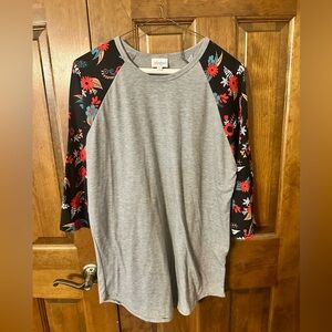 Women’s LuLaRoe Randy Heather Gray Tee Vibrant Sleeves Size XL